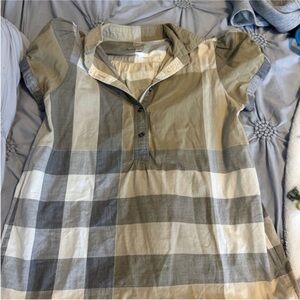 Burberry Women's Plaid Button Down Shirt in Gray and Cream